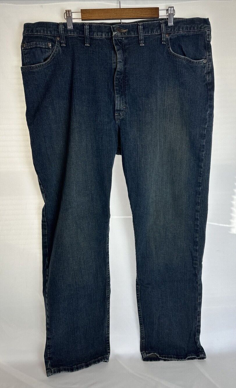 Wrangler Mens Jeans 44X32 Blue Relaxed Fit Straight Dark Wash Denim 5 Pockets